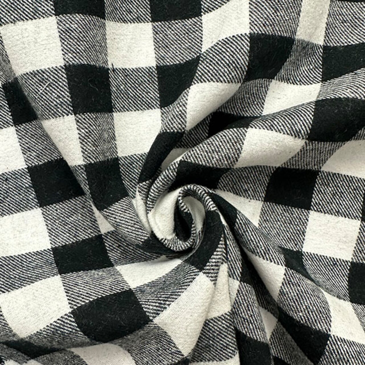 Black and White Buffalo Plaid Yarn Dyed Flannel Fabric By the Yard